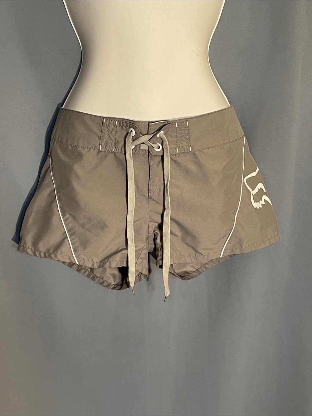 Fox Women's Taupe Drawstring Athletic Shorts with White Piping
